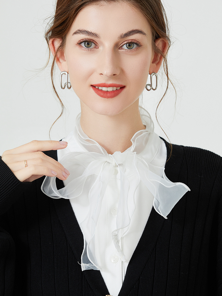 韩版百搭系带荷叶边立领