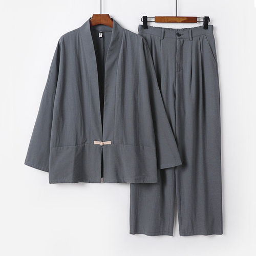 中国风棉麻素衣禅服居士服套装中式唐装茶服男大码禅意修行两件套