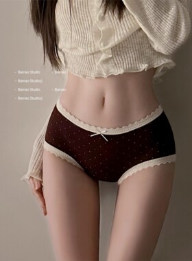 红色内裤女士7A类纯棉抗菌裆磨毛新款少女中腰纯欲舒适蕾丝三角裤