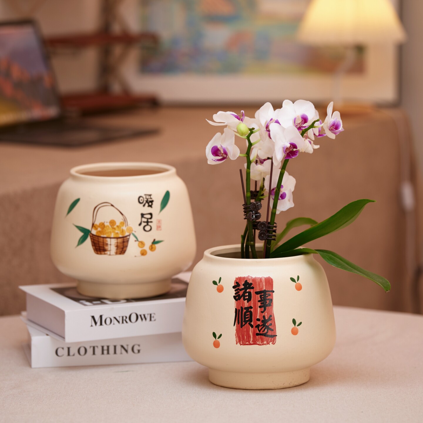 花盆陶瓷简约新款喜气风节日治愈美学客厅桌面蝴蝶兰文心兰送托盘,鲜花速递/花卉仿真/绿植园艺,花盆,淘宝优惠券,粉丝福利购,淘宝优惠卷