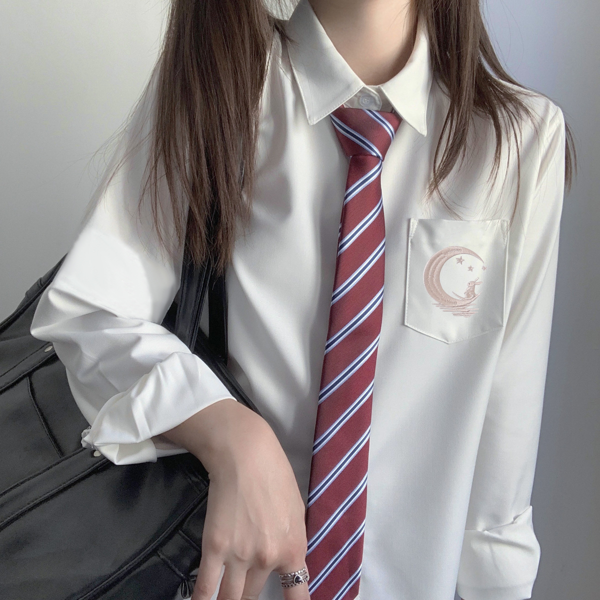 原创JK衬衫金乌玉兔刺绣长袖百搭