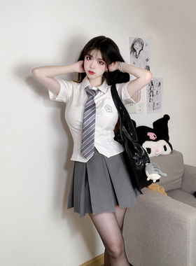 LF原创制服jk樱奈收腰衬衫修身显瘦辣妹纯欲学院风短款白色女衬衣