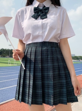 LF原创【岚翡】JK制服裙正版校供感优等生墨绿色格中长裙现货