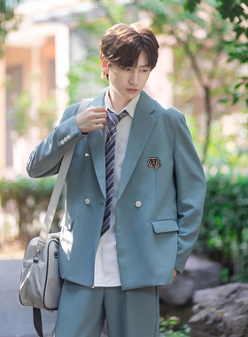 LF原创【东川大】灰绿色西装宽松男士外套日系DK制服学院风西服