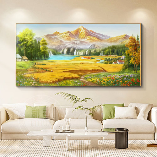 金山丰收图聚宝盆客厅装饰画背有靠山沙发背景墙挂画风景山水壁画