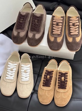 高定小众复古拼色德训鞋女真皮轻便休闲鞋法式简约百搭显瘦小白鞋