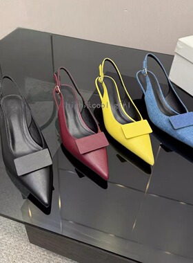 法式气质方扣尖头后空凉鞋女通勤百搭性感浅口小猫跟显瘦高跟单鞋