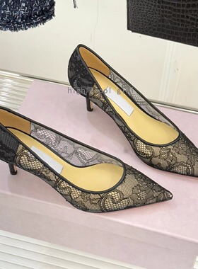 法式风性感蕾丝网纱尖头浅口单鞋女26新款细高跟仙女风气质高跟鞋