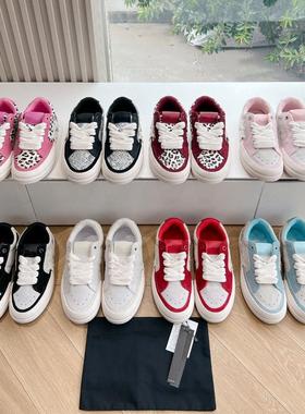 星星豹纹拼色男女厚底运动鞋五角星系带板鞋春秋情侣小白鞋面包鞋