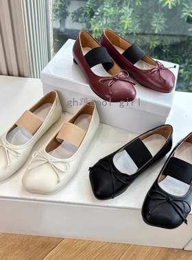 蝴蝶结一字松紧带浅口单鞋女复古玛丽珍娃娃头苹果头芭蕾舞小皮鞋