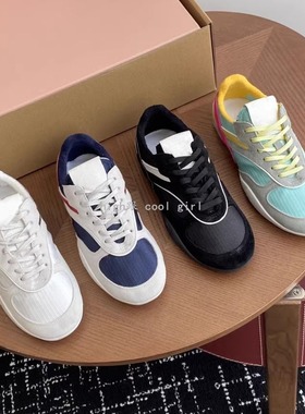 高定真皮拼色情侣款德训鞋男女百搭低帮轻便运动鞋休闲软底阿甘鞋