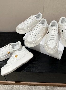 高定真皮五角星轻便小白鞋5cm松糕厚底小个增高板鞋女休闲运动鞋