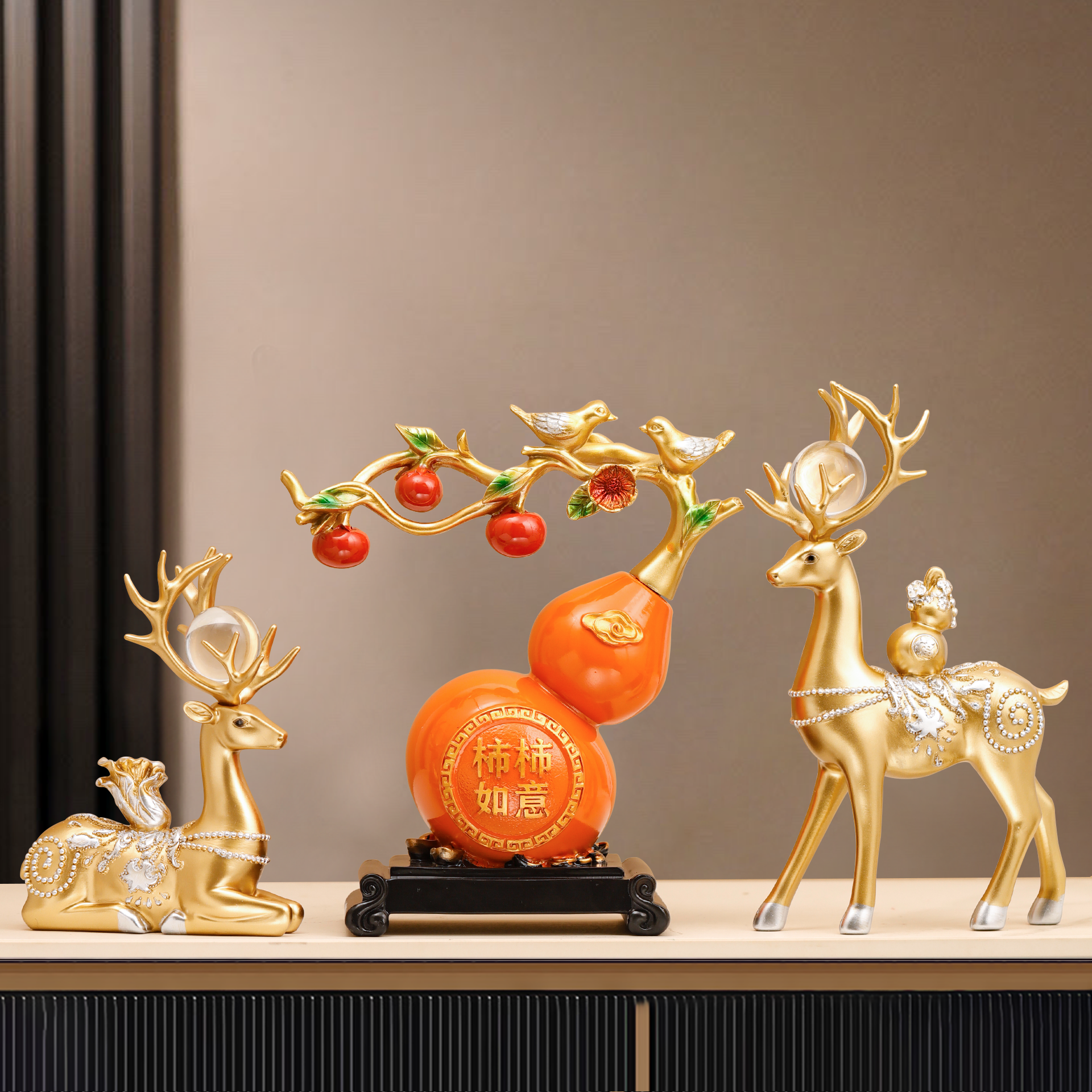 招财鹿葫芦摆件轻奢高档客厅玄关电视柜酒柜家居装饰乔迁新居礼品