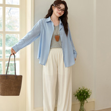 NAIDA韩系简约长袖翻领正肩衬衫女夏季胖mm大码显瘦百搭防晒衬衣