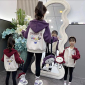 女童卡通印花拼色加厚连帽卫衣外套2023秋冬新款 网红女孩上衣 韩版