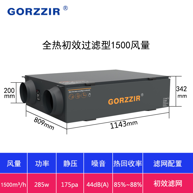 格治中央室内新风系m统/新风机家用全热交换器空气净化PM2.5换气