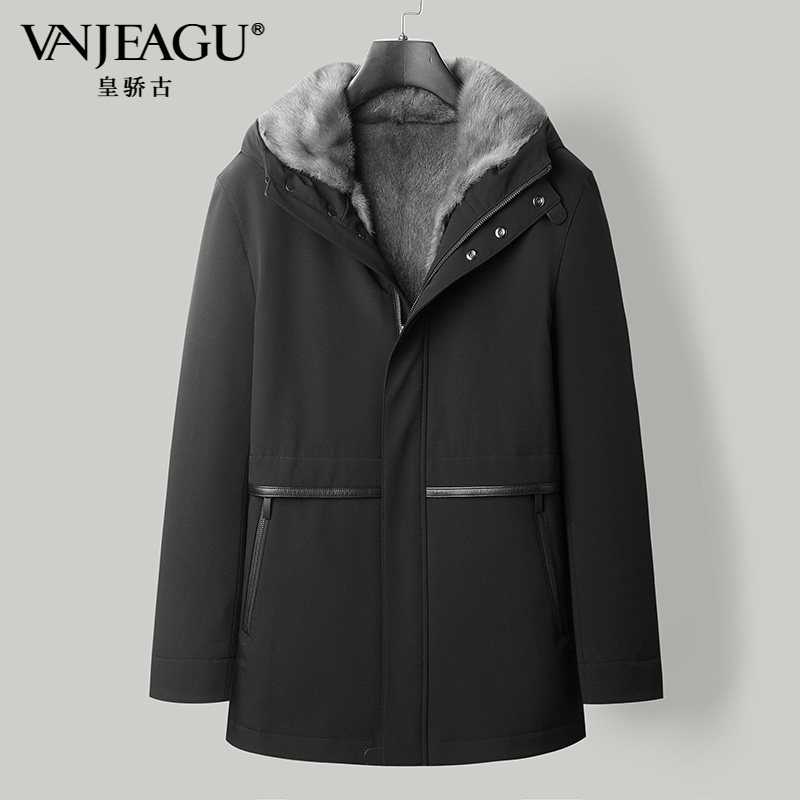 灰貂内胆派克服男整貂水貂连帽商务休闲貂皮外套尼克服男冬季保暖