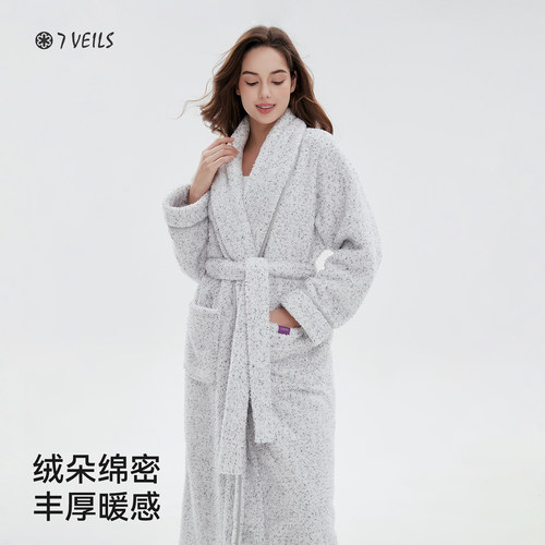 睡袍女冬加厚长款情侣外穿家居服