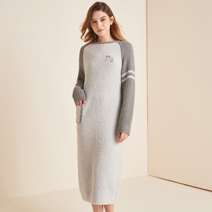 科技保暖时尚睡袍情侣秋冬长款一体式睡衣女男士睡裙连体衣家居服