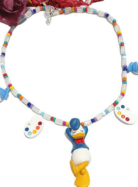 唐老鸭屁屁彩色串珠画板花朵项链