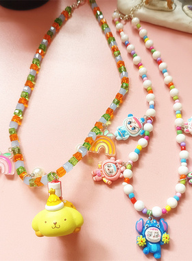 原创卡通labubu布丁狗水晶项链女