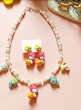 原创卡通kitty猫水晶串珠项链女