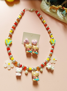 原创手作kitty猫水晶串珠项链女