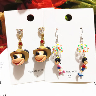 美少女手作耳饰原创帽子米老鼠米奇大雄静香透明玻璃球珠耳钉耳环