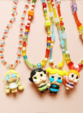 原创卡通泡泡玛特水晶串珠项链女