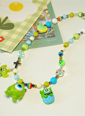 大眼仔三眼仔手工彩色串珠项链女