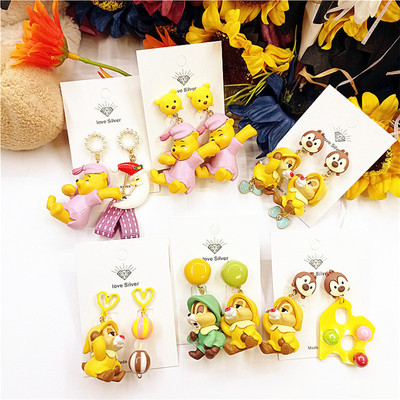 原创手作花栗鼠睡衣维尼小熊耳环