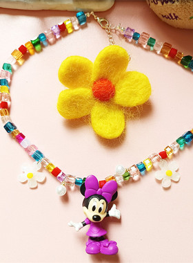 米老鼠紫色米妮彩色水晶串珠项链