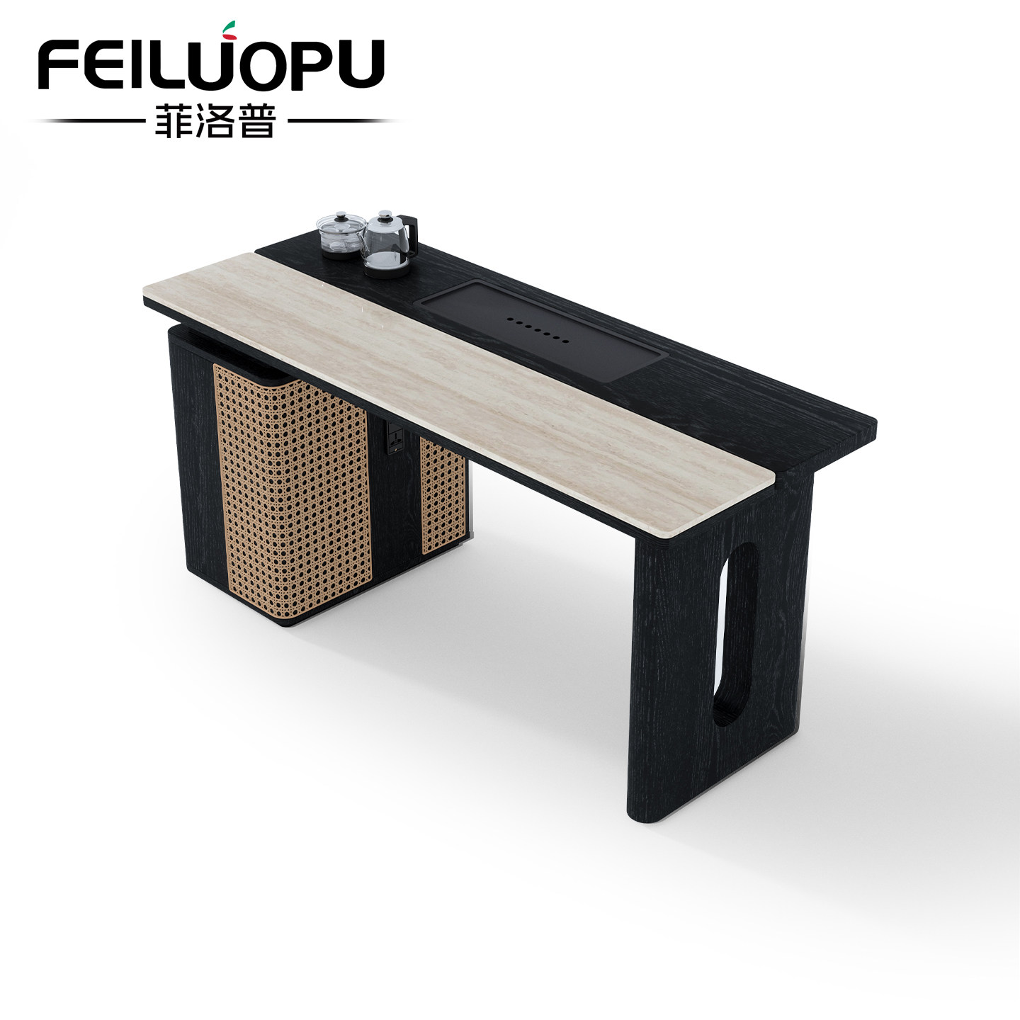 新中式茶桌中古风实木茶桌烧水壶一体嵌入式客厅家用阳台小茶台