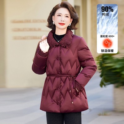 中老年妈妈冬装中长款羽绒服外套