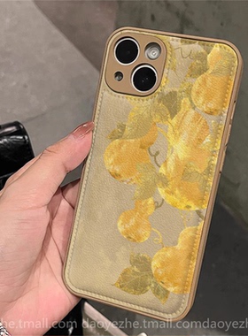 皮纹国潮风金色葫芦适用小米17promax手机壳k90/note14皮质15新款K80气垫K70全包红米K60小众女13防摔K40硅胶