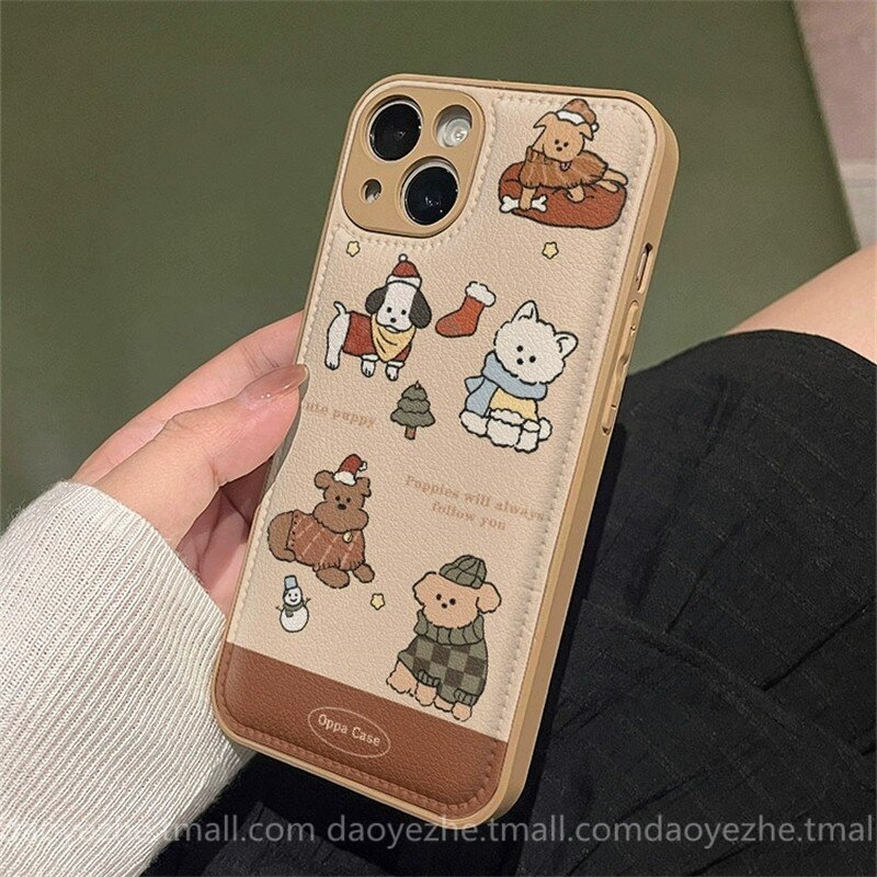 秋冬皮纹圣诞小狗适用华为mate70手机壳Pura70/P60新款P50e可爱nova13荣耀300高级感8防摔12女11/40皮质90pro