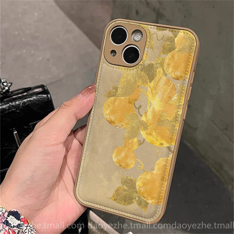 皮纹国潮风金色葫芦vivoX200S手机壳S20/S30新款S19/S17全包X90创意S18小众女款S100皮质S15防摔S16pro高级感