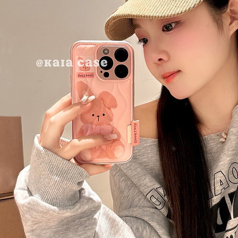 秋冬粉色油画兔子羽绒服oppoReno14手机壳FindX9/X8S+新款Reno13/11高级感皮质10/9防摔6硅胶7pro可爱保护套