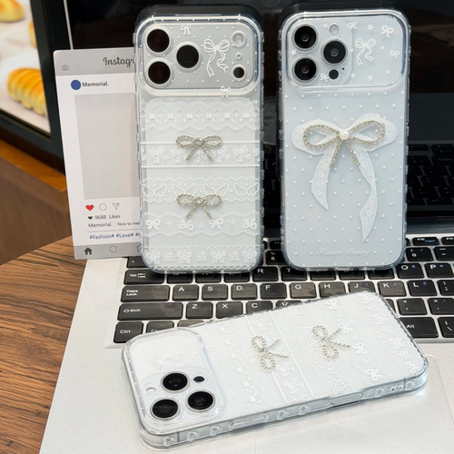 蕾丝波点蝴蝶结适用苹果17/16promax手机壳iPhone15/14pm立体透明FindX9/X8小米17pro全包硅胶华为pura90/80