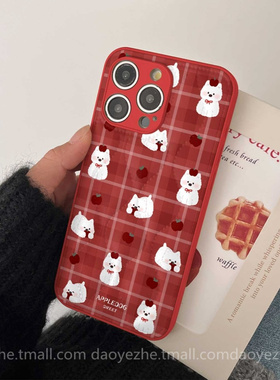 羽绒服红色西高地狗适用小米15手机壳k80/13皮质note14/K70e新款K60新年可爱红米K50秋冬女12X防摔K40pro全包