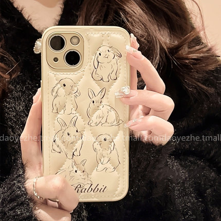 奶咖色羽绒服卡通兔子oppoReno15手机壳FindX9/X8S+新款Reno14/13高级感10皮质9防摔8女11创意硅胶7pro保护套