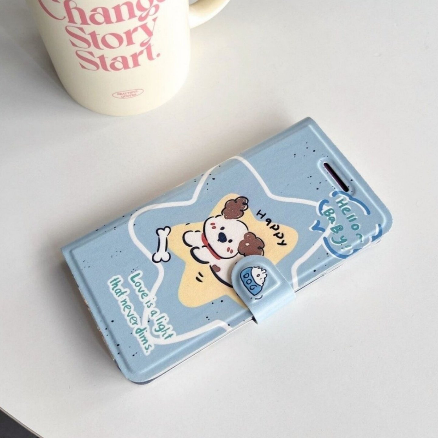 蓝色小狗翻盖皮套vivoX300手机壳S30/X200S新款X100带卡包S19女S17折叠支架X90创意S18小众S20防摔S16pro全包