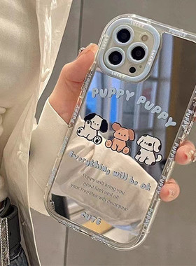 可爱小狗猫咪镜面适用三星S25ultra手机壳S24S23防摔补妆镜A56A55A54A51新款A36A35A34AA2625A24小众A15A16女