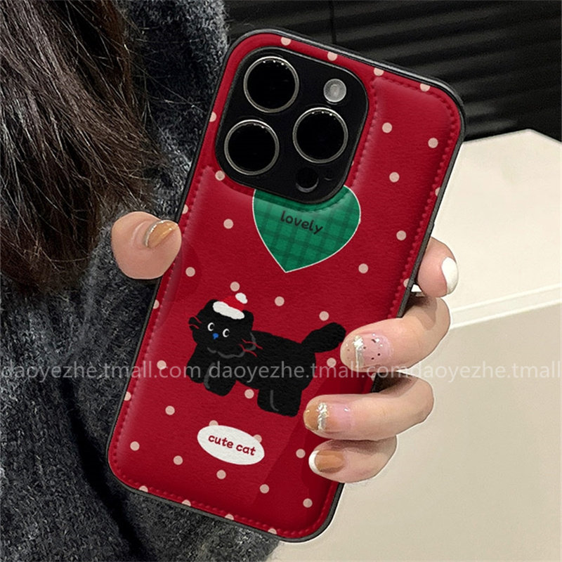 可爱红色波点猫咪适用华为mate80promax手机壳Pura70新款60小众nova14/13荣耀500高级感防摔P50e女12/11皮质