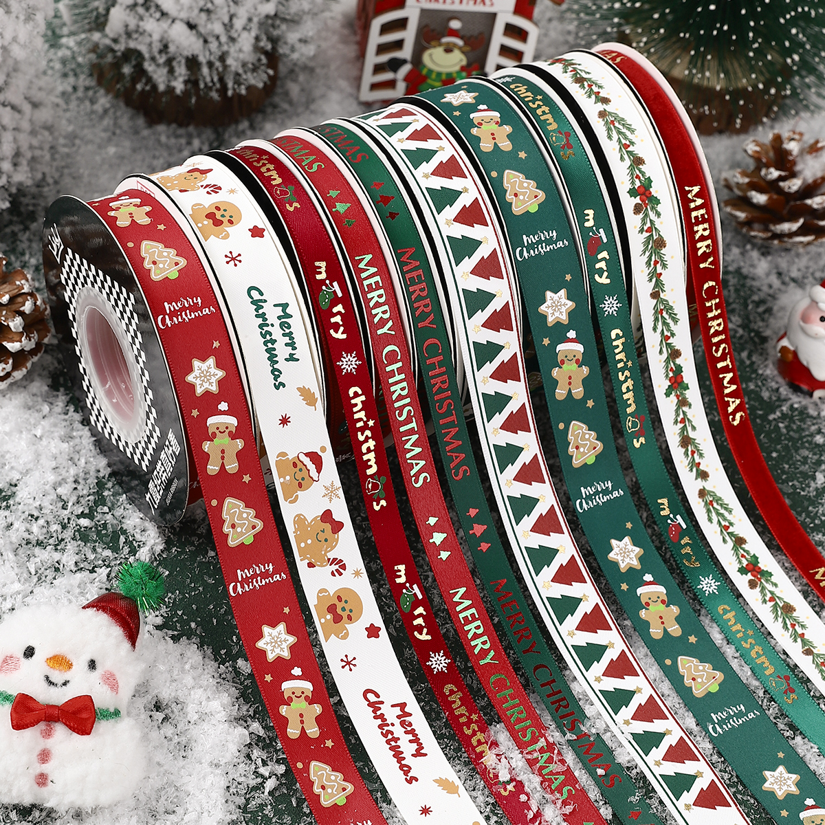九霞彩带圣诞礼物包装彩带红绿缎带花束diy装饰带子圣诞礼盒丝带