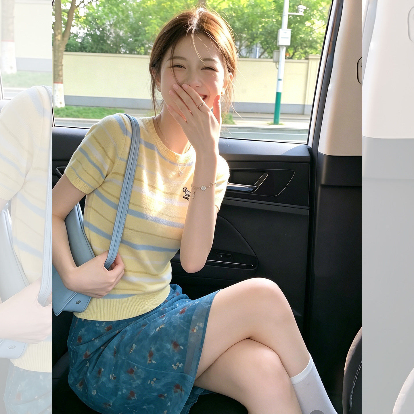 宽松显瘦黄色条纹刺绣冰