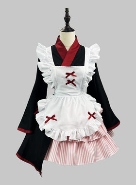 原创新品 日系和服女仆装cos大码Lolita可爱二次元长袖女佣制服