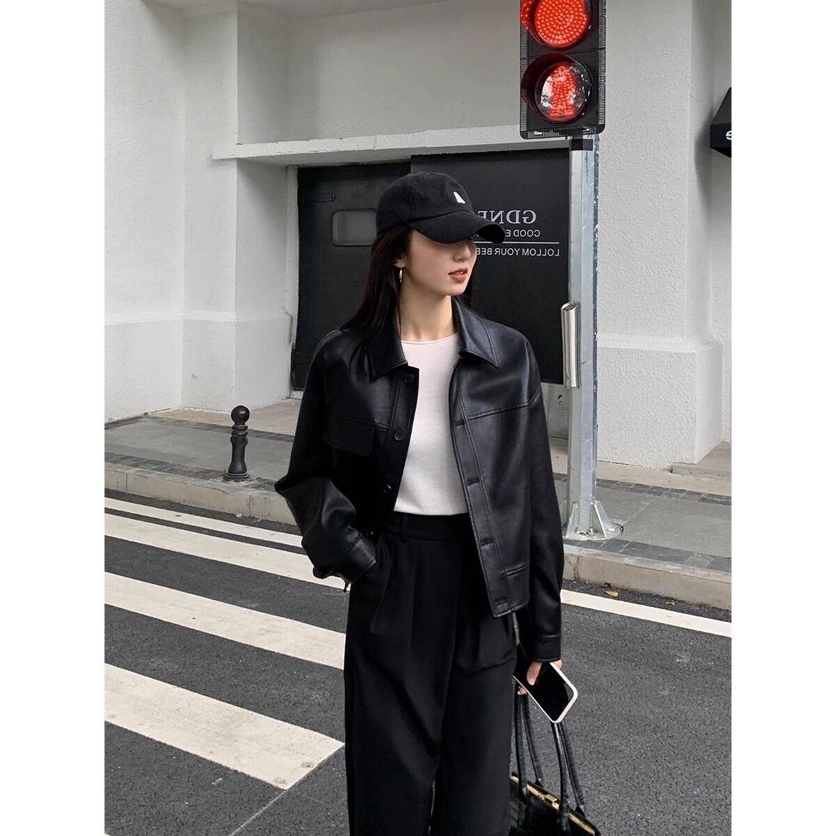 皮衣外套女春秋韩版2026新款小个子高级感短款宽松长袖机车服夹克