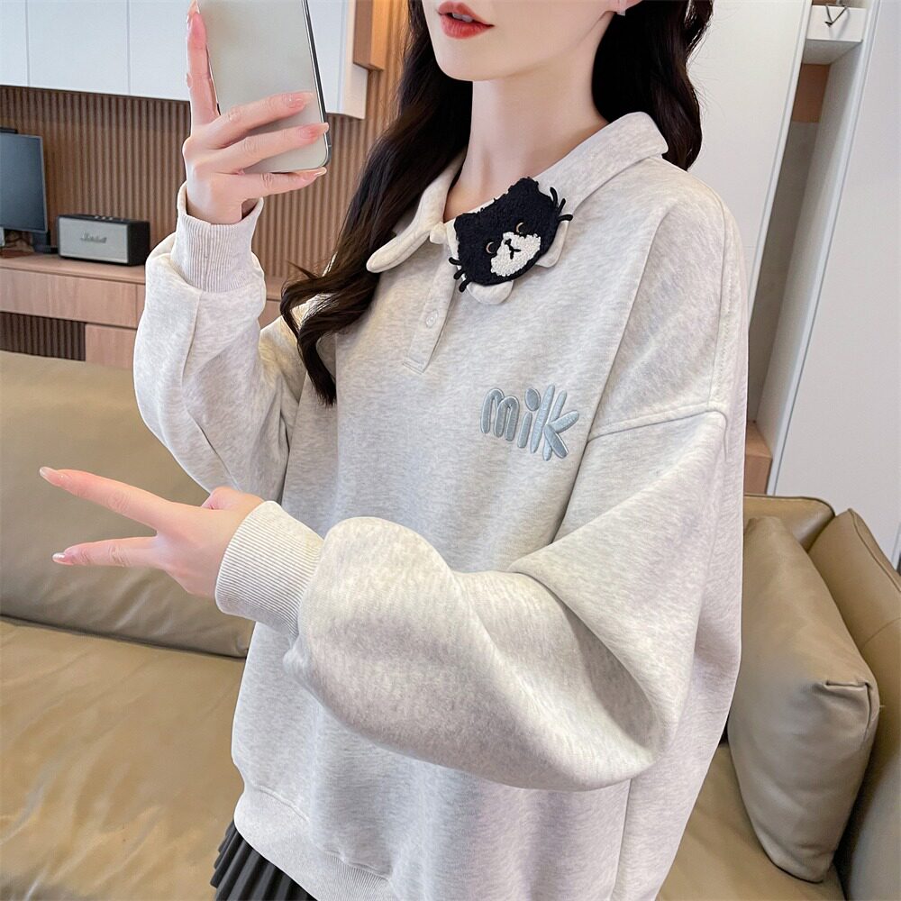 上衣猫咪6243克秋冬女可爱复合卫衣索罗新款刺绣牛奶150实拍纳