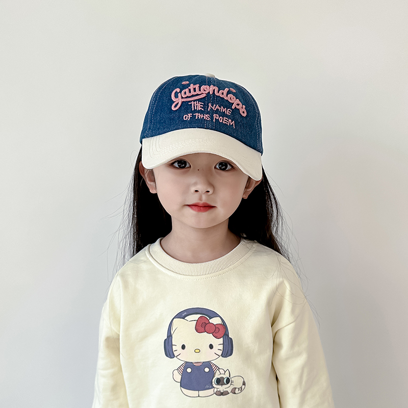 儿童鸭舌帽春秋季拼色牛仔女童帽子洋气宝宝遮阳帽男童防晒棒球帽